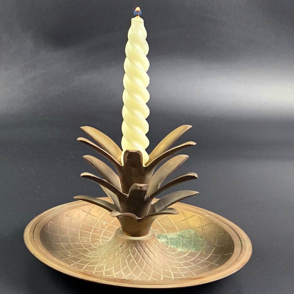 Vintage Brass Pineapple-Shaped Candlestick Holder – Single